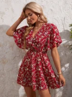 Rochie Scurta Belora Rosie cu Flori - imagine 4