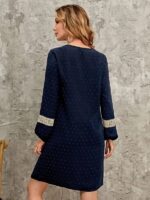 Rochie Midi Laurette Bleumarin cu Buline si Maneci Bufante - imagine 2