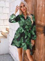 Rochie Scurta Eliza Neagra cu Print Tropical - imagine 4