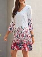 Rochie Midi Aapro Alba cu Model Floral - imagine 3