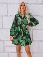 Rochie Scurta Eliza Neagra cu Print Tropical
