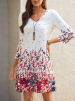 Rochie Midi Aapro Alba cu Model Floral