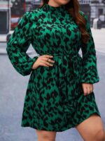 Rochie Scurta Joella Verde cu Print Negru - Marimi Mari - imagine 4