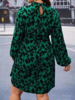 Rochie Scurta Joella Verde cu Print Negru - Marimi Mari - imagine 2