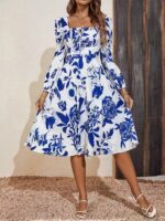 Rochie Lunga Jaqulin Alba cu Model Albastru - imagine 3