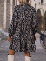 Rochie Midi Estrid Bleumarin cu Print Multicolor - imagine 2