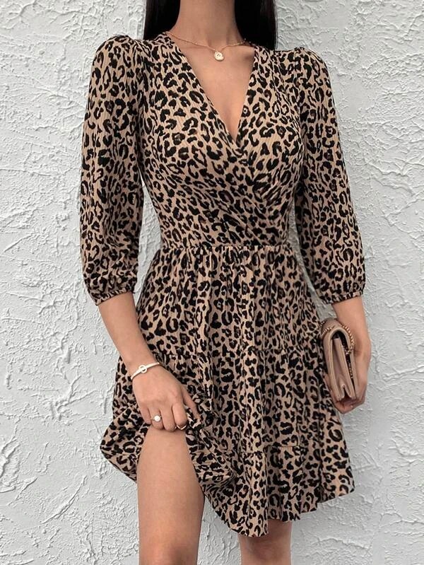 328 Rochie Midi Rosett Print Leopard - imagine 1