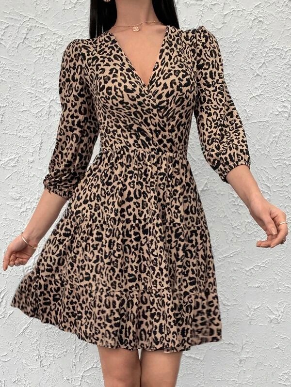 329 Rochie Midi Rosett Print Leopard - imagine 3