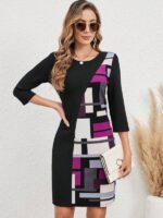 Rochie Midi Mandia Neagra cu Print Geometric