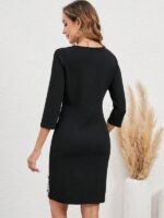 Rochie Midi Mandia Neagra cu Print Geometric - imagine 4