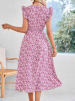 Rochie Midi Monye Alba cu Flori Roz - imagine 2