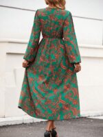 Rochie Lunga Heda Verde cu Model Floral - imagine 3