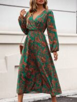 Rochie Lunga Heda Verde cu Model Floral - imagine 4
