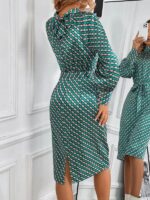 Rochie Midi Ezra Verde cu Print Roz - imagine 2
