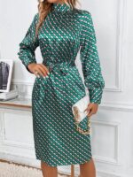 Rochie Midi Ezra Verde cu Print Roz