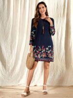 Rochie Scurta Carita Bleumarin cu Print Floral - imagine 3