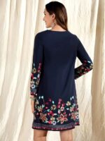 Rochie Scurta Carita Bleumarin cu Print Floral - imagine 2