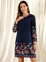 Rochie Scurta Carita Bleumarin cu Print Floral
