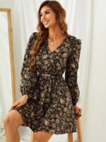 Rochie Scurta Sasa Neagra cu Model Maro