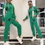 Trening format din bluza scurta cu fermoar si pantalon Ramona Negru cu inima verde - imagine 9