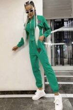 Trening format din bluza scurta cu fermoar si pantalon Ramona Negru cu inima verde - imagine 8