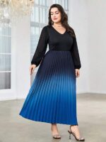 Rochie Lunga Plisata Alinda Degrade Negru Albastru - imagine 3
