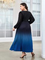 Rochie Lunga Plisata Alinda Degrade Negru Albastru - imagine 2