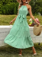 Rochie Lunga Marah Verde cu Buline Albe