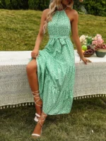Rochie Lunga Marah Verde cu Buline Albe - imagine 4