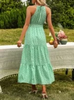 Rochie Lunga Marah Verde cu Buline Albe - imagine 2