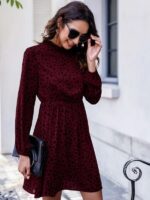 Rochie Scurta Hexa Grena cu Buline Negre - imagine 4