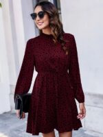 Rochie Scurta Hexa Grena cu Buline Negre