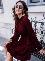 Rochie Scurta Hexa Grena cu Buline Negre - imagine 2