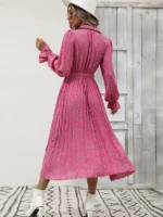 Rochie Lunga Rejer Roz cu Flori Albastre - imagine 2