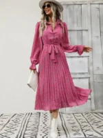 Rochie Lunga Rejer Roz cu Flori Albastre