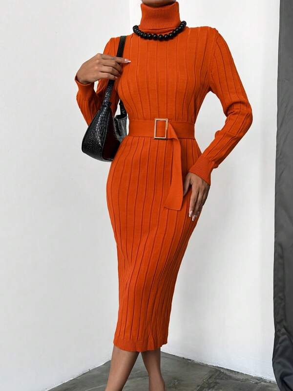 173 Rochie Lunga Tricotata Rebeca Portocalie - imagine 1