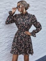 Rochie Scurta Carianne Neagra Inflorata