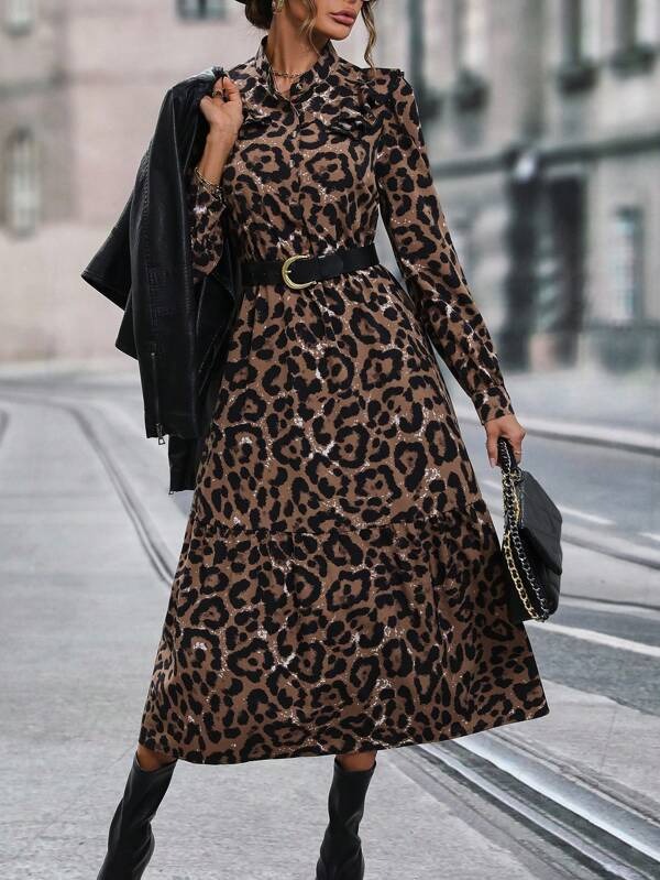 594 Rochie Lunga Iweta Maro cu Print Leopard - imagine 1