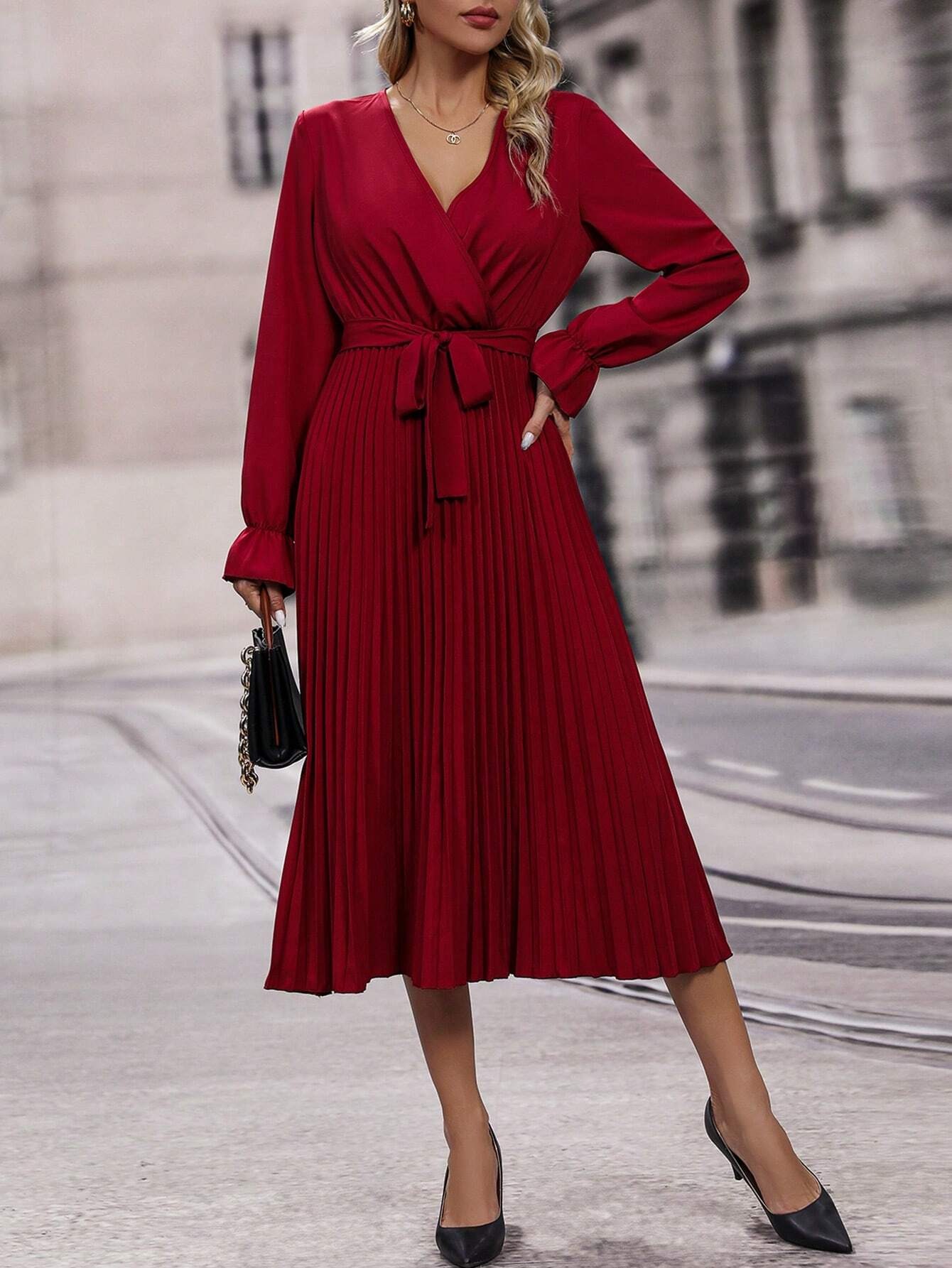 601 Rochie Lunga Muriel Rosie Plisata - imagine 1