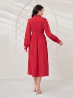 Rochie Lunga Alvrum Rosie cu Floare Brodata - imagine 4