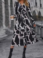 Rochie Lunga Stefi Neagra cu Print Alb