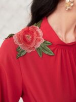 Rochie Lunga Alvrum Rosie cu Floare Brodata - imagine 2