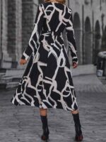 Rochie Lunga Stefi Neagra cu Print Alb - imagine 2
