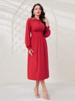 Rochie Lunga Alvrum Rosie cu Floare Brodata - imagine 5
