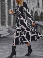 Rochie Lunga Stefi Neagra cu Print Alb - imagine 4