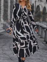 Rochie Lunga Stefi Neagra cu Print Alb - imagine 3