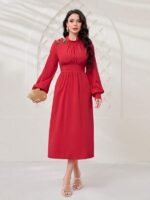 Rochie Lunga Alvrum Rosie cu Floare Brodata - imagine 6