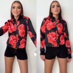 Jacheta Dama cu fermoar Histria Neagra cu flori rosii - imagine 3