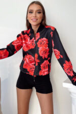 Jacheta Dama cu fermoar Histria Neagra cu flori rosii - imagine 2