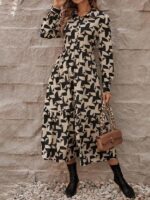 Rochie Lunga Lorett Bej cu Model Negru - imagine 4